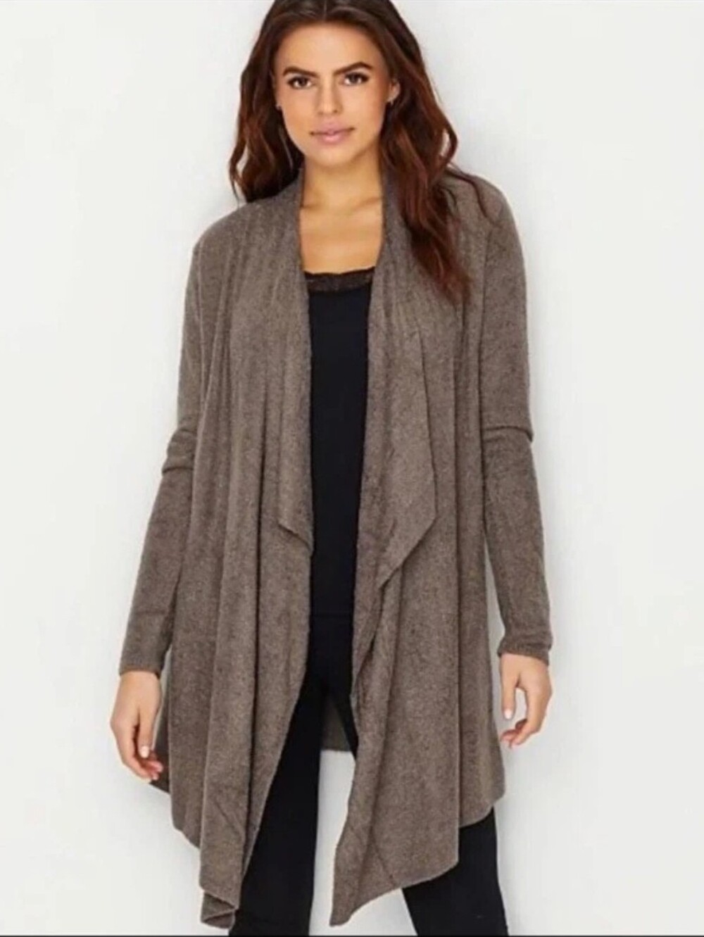 Barefoot Dreams CozyChic Lite Calypso Wrap Cardigan Cocoa S/M #38